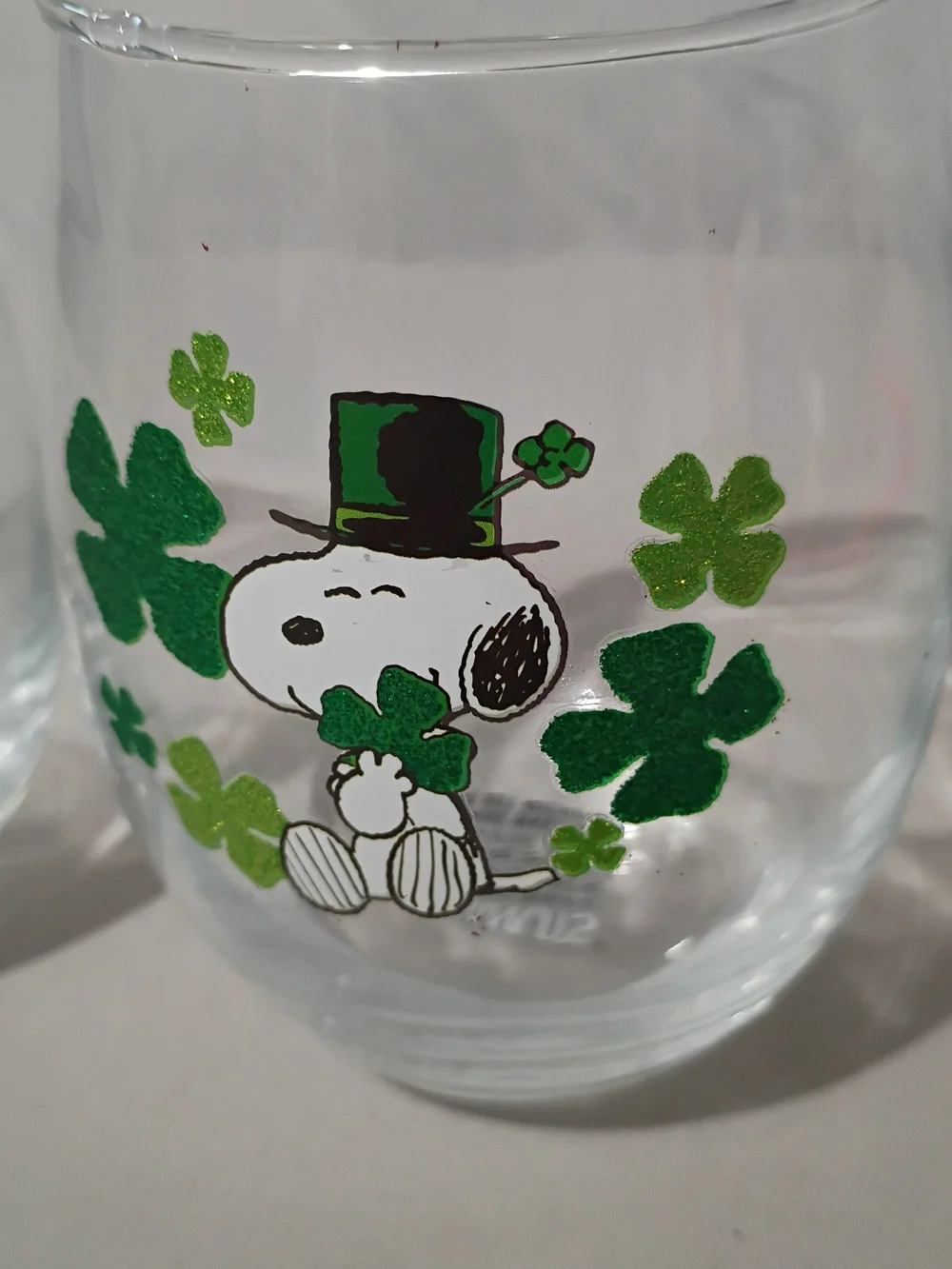 Peanuts Set Of 2 Stemless Wine Glasses. St Patrick's Day/Irish Theme
